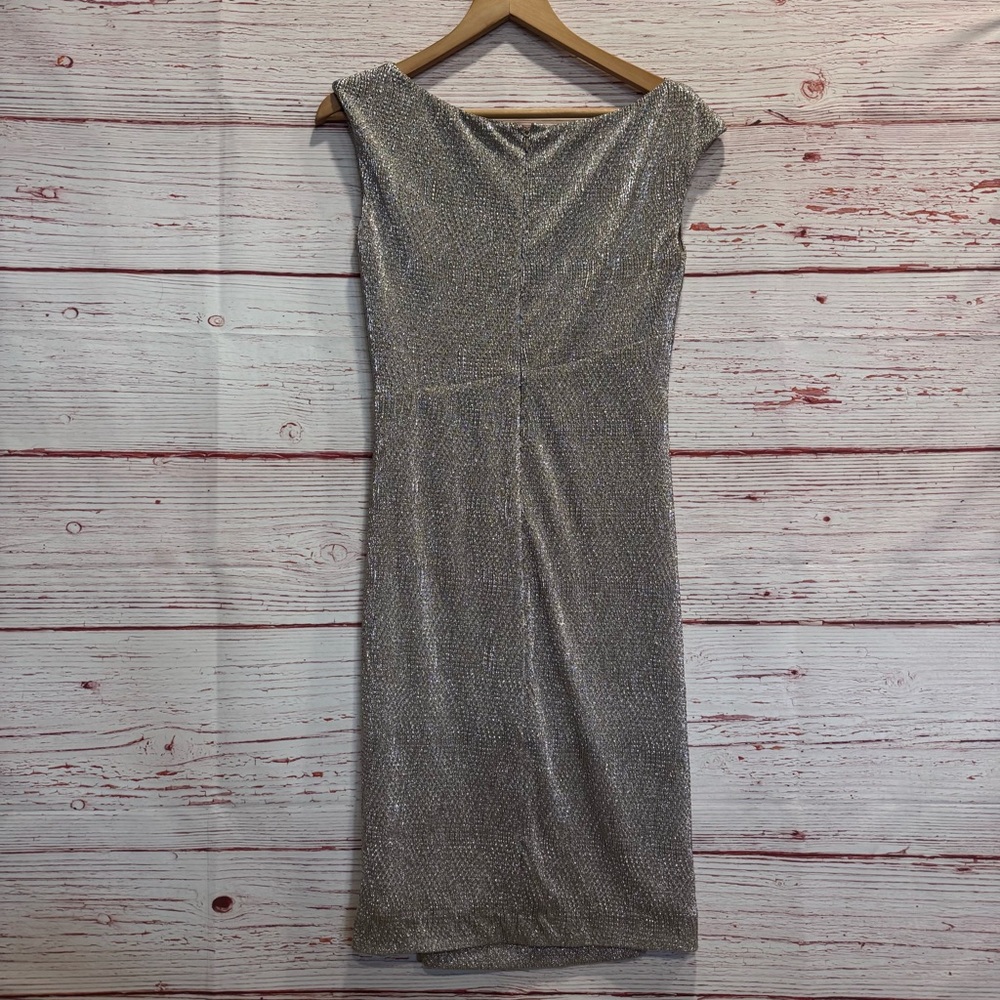 NWT Lauren Ralph Lauren Metallic Cowl Neck Sheath Dress Sz 4 - Picture 10 of 14